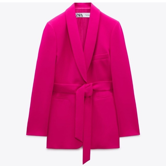 ZARA Hot Pink Belted Tuxedo Collar BLAZER! Lined Barbiecore Business Casual NWT - Picture 4 of 14